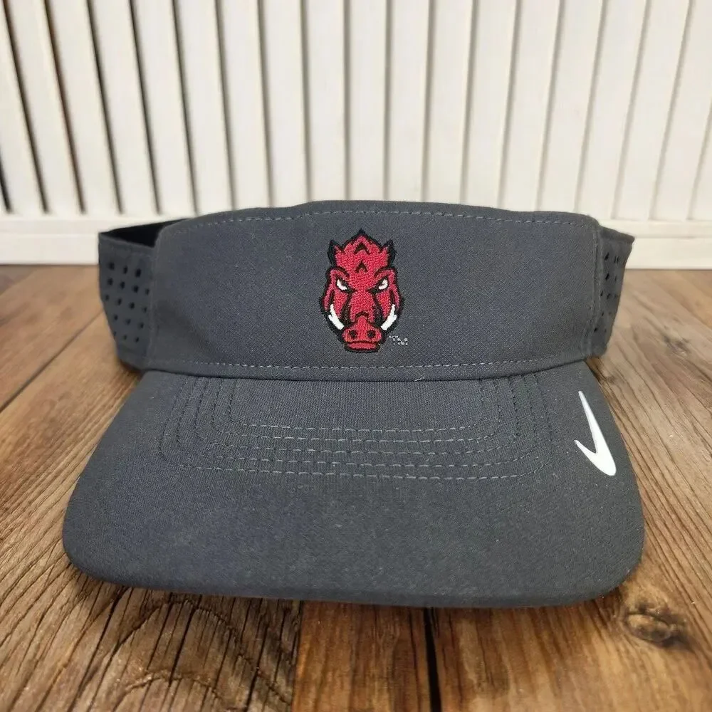 Nike Dri-Fit Arkansas Razorbacks Visor Gray Red Strapback Golf Tennis College